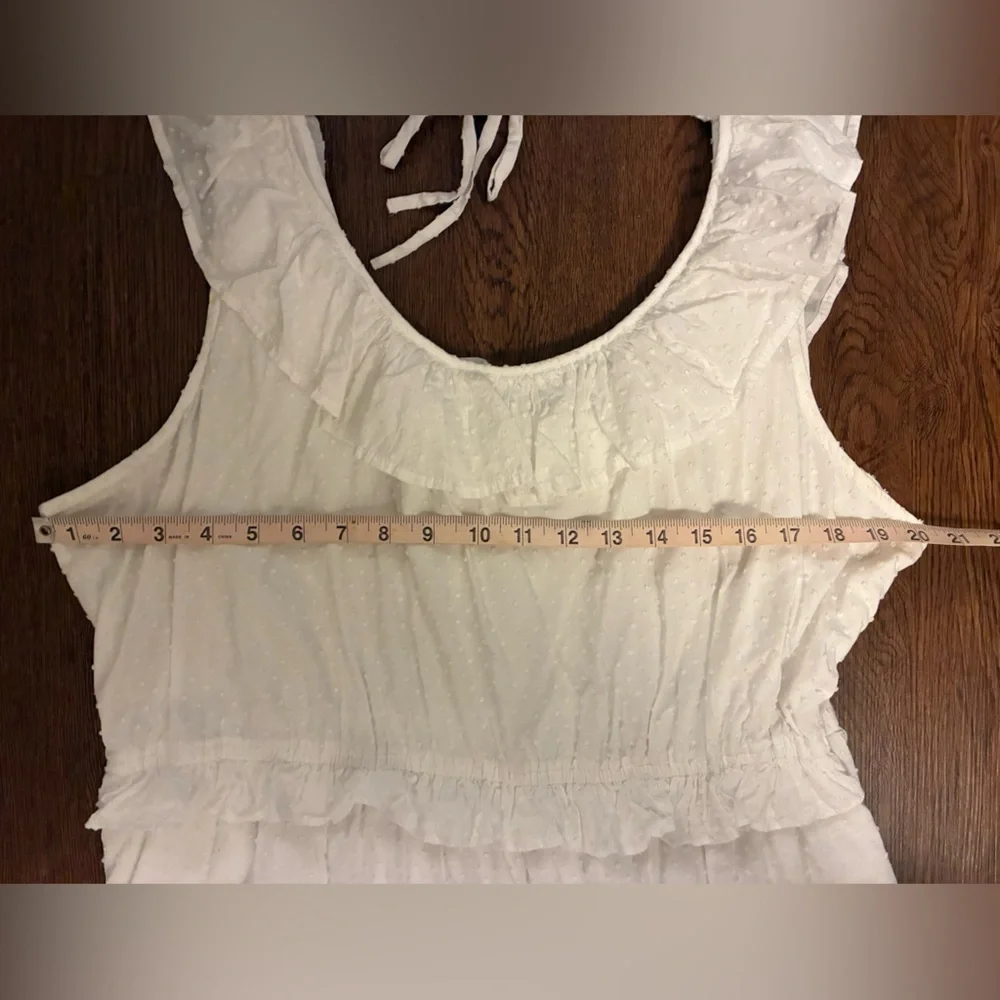 J. Crew White Swiss Dot Printed Ruffle Tiered Midi Dress w Tie Back - Size 20
